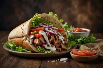 Kebab de bœuf maison avec légumes frais et sauce blanche