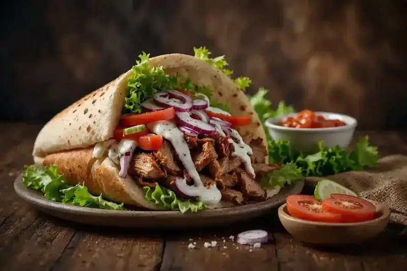 Kebab de bœuf maison avec légumes frais et sauce blanche